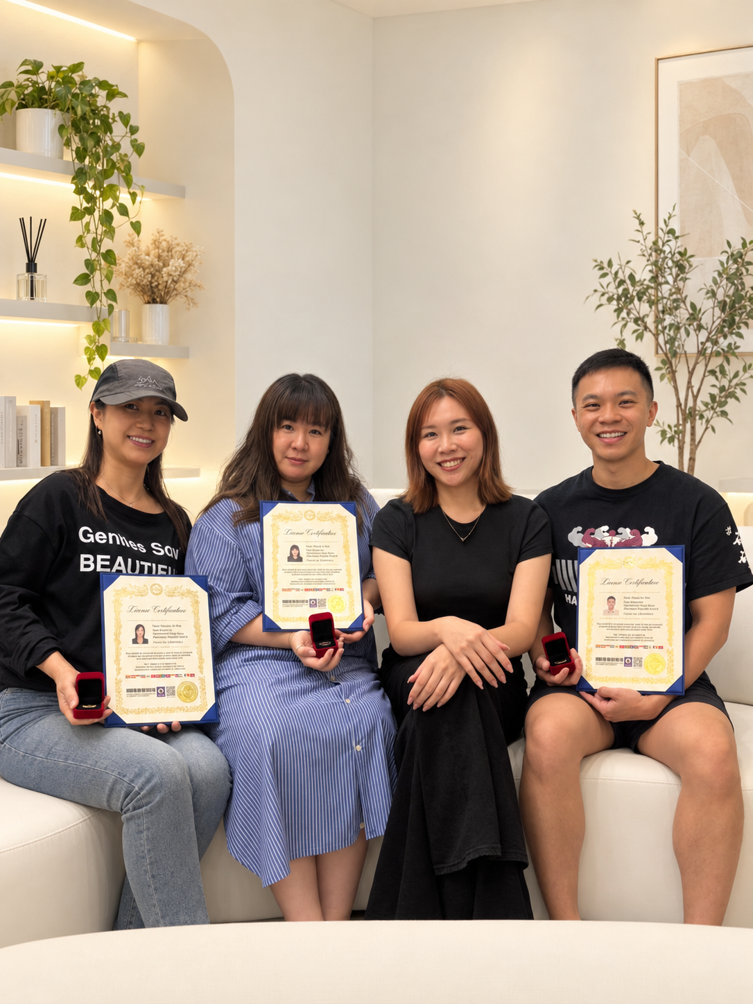 HK Hair Tattoo 紋髮課程學員手持證書與導師合照